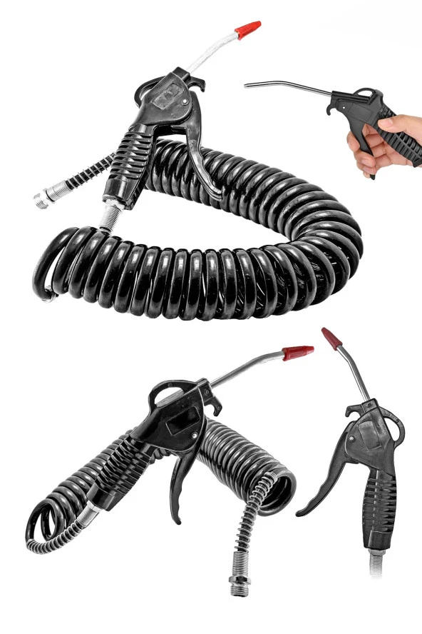 Yüksek Kalite 7 Metre Hava ÜflemeToz Alma Kompresör Hava Tabancası  Spiral Hava Hortumu 8 mm 7Metre ürün görseli