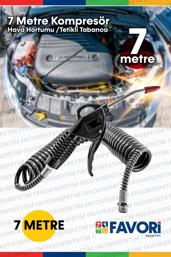 Yüksek Kalite 7 Metre Hava ÜflemeToz Alma Kompresör Hava Tabancası  Spiral Hava Hortumu 8 mm 7Metre - Resim 3