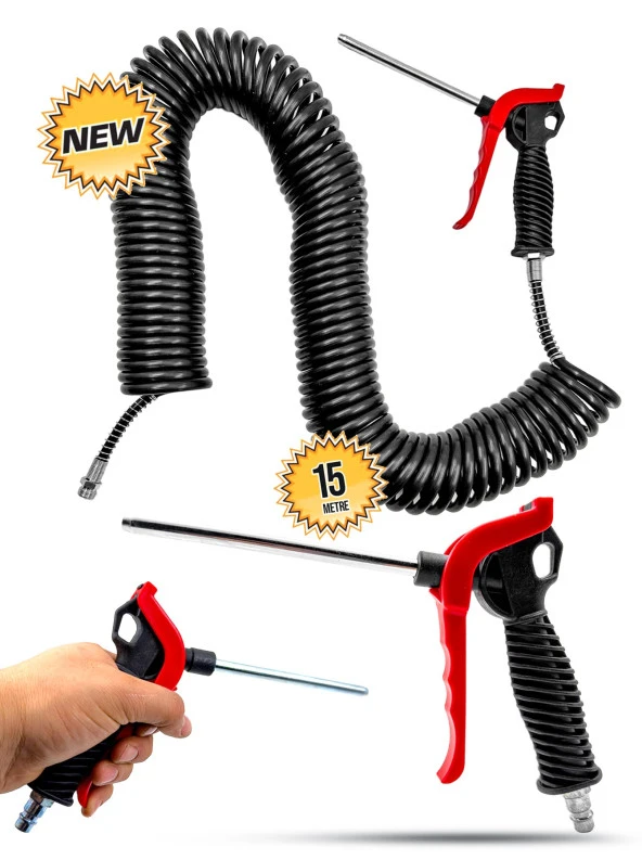 YENİ NESİL 15 Metre Yüksek Kalite Kompresör Spiral Hava Hortumu 8 mm 15 mt  Hava Tabancası Set - 5