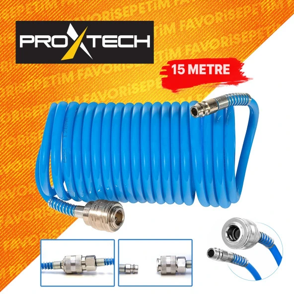 PROXTECH  Kompresör Saatli Lastik Şişirme,15 mt Spiral Hortumu,Hava Tabancası  Hava Recor Paket Set - 2