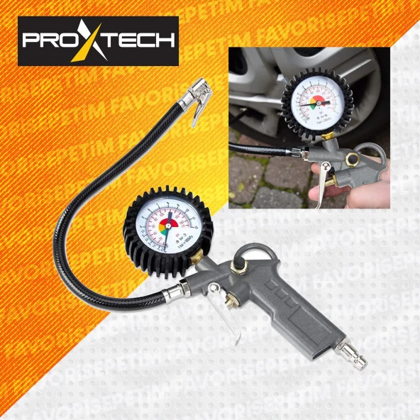 PROXTECH  Kompresör Saatli Lastik Şişirme,15 mt Spiral Hortumu,Hava Tabancası  Hava Recor Paket Set - 5