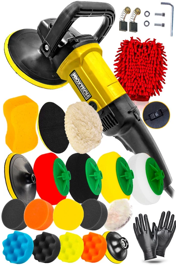 Premium 6 Kademeli Devirli  Sünger Setli Zımpara Pasta Cila  Büyük Polisaj Makinesi  Ful Takım - Resim 2