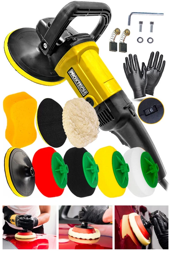 Premium 6 Kademeli Devirli  Sünger Setli Zımpara Pasta Cila  Büyük Polisaj Makinesi  Ful Takım - Resim 3