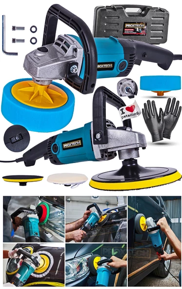 Yüksek Kalite 6 Kademeli Devirli Sünger Setli Zımpara Pasta Cila  Büyük Polisaj Makinesi  Ful Paket ürün görseli