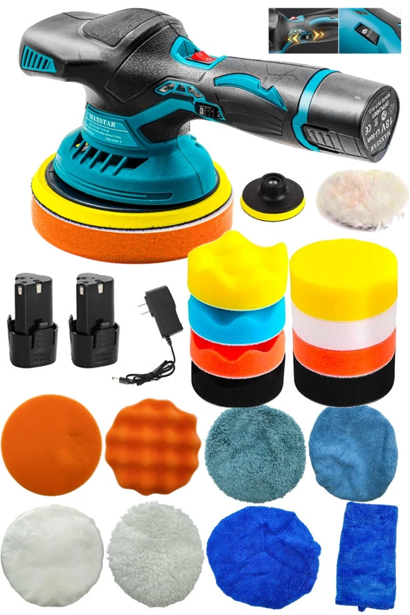Orbital Kablosuz Akülü Lityum 2x Batarya 6 Devir Ayarlı  Detay Pasta Cila Polisaj Makinesi Ful Takım ürün görseli