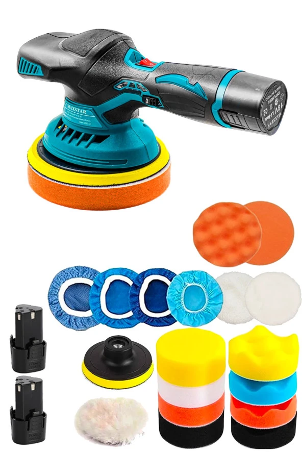 Orbital Kablosuz Akülü Lityum 2x Batarya 6 Devir Ayarlı  Detay Pasta Cila Polisaj Makinesi Ful Takım - Resim 5