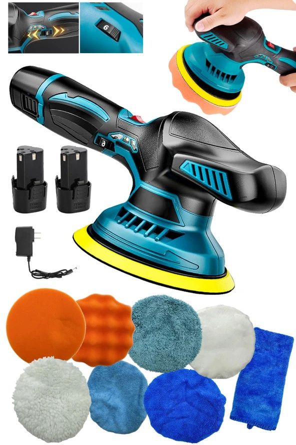 Orbital Kablosuz Akülü Lityum 2x Batarya 6 Devir Ayarlı  Detay Pasta Cila Zımpara Polisaj Makinesi ürün görseli