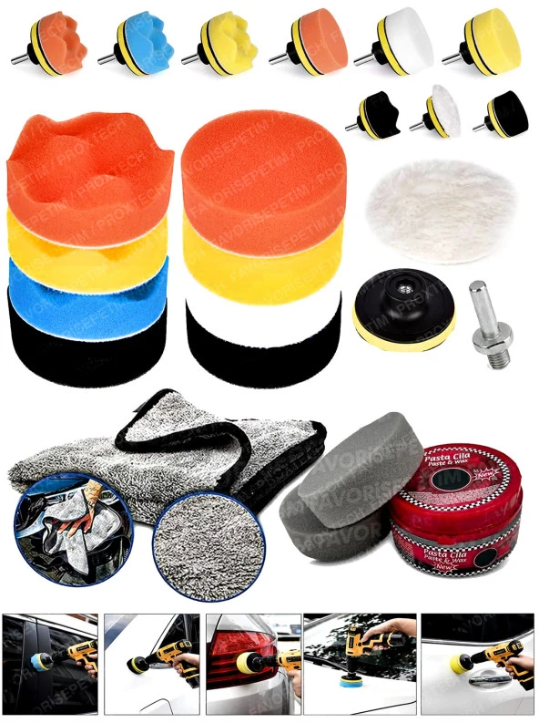 Pro15Pcs 115mm Pasta Cila Polisaj Süngeri,Fırça MikrofiberBez,Pastacila Sünger Matkap Parlatma Seti ürün görseli