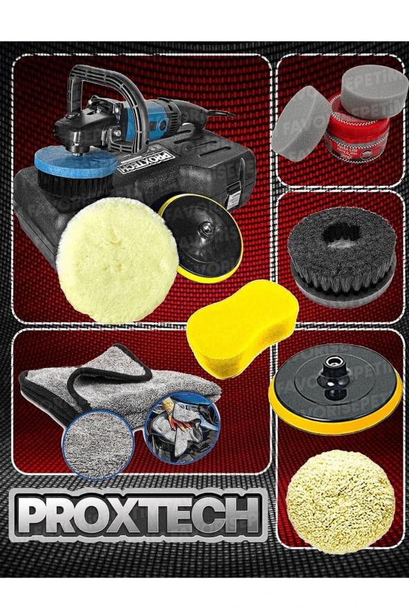PROXTECH Pro Speed Yeni Nesil 6 Kademe Devir Ayarlı Koltuk Yıkama Zımpara Pasta Cila Polisaj Makinesi Ful Pak - Resim 3