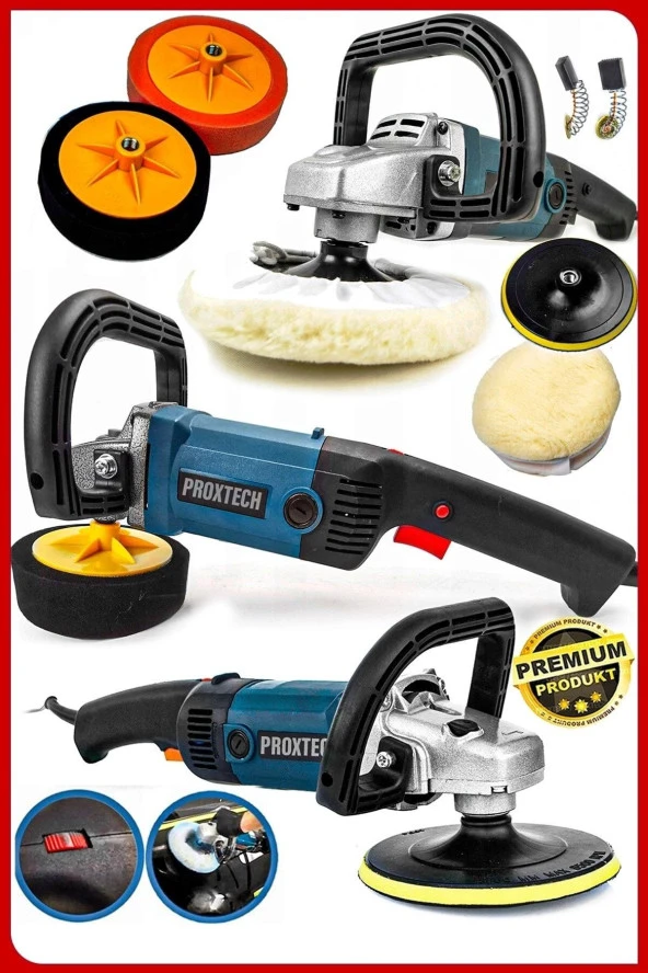 PROXTECH Premium Profesyonel 6 Kademeli Devirli  Sünger Setli Zımpara Pasta Cila Polisaj Makinesi Ful Paket - 1