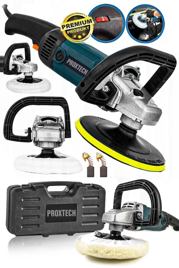 PROXTECH Premium Profesyonel 6 Kademeli Devirli  Sünger Setli Zımpara Pasta Cila Polisaj Makinesi Ful Paket - 2