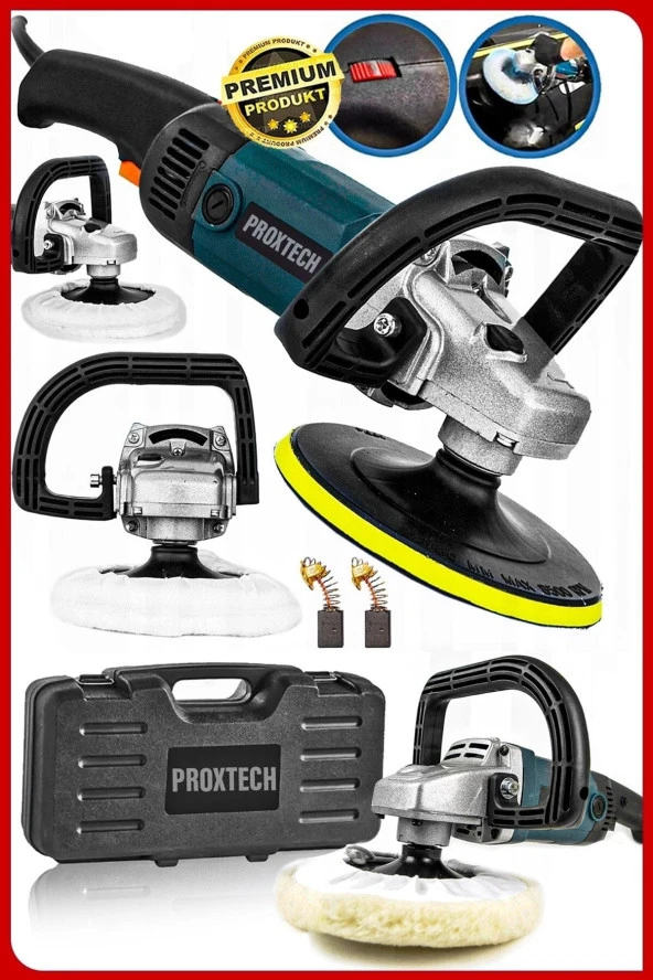 PROXTECH Premium Profesyonel 6 Kademeli Devirli  Sünger Setli Zımpara Pasta Cila Polisaj Makinesi Ful Paket - 3