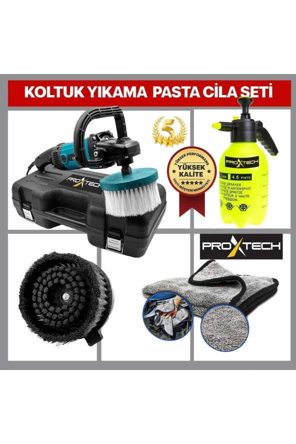 Profesyonel  Devir Ayarlı Koltuk Yıkama Pasta Cila Polisaj Makinesi  Su Sıçratmaz Fırça Hediye Set - Resim 2