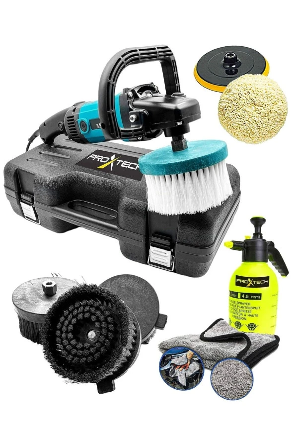 Profesyonel  Devir Ayarlı Koltuk Yıkama Pasta Cila Polisaj Makinesi  Su Sıçratmaz Fırça Hediye Set ürün görseli