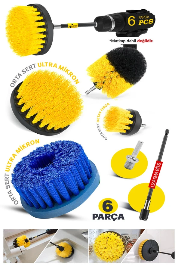 PROXTECH Premium Kalite 6 Parça Yüksek Mikron Matkaplara Ve Polisajlara Özel Paspas Koltuk Halı Yıkama Kit - 3