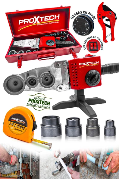 PROXTECH Profesyonel Çift Residanslı Isı Ayarlı Pprc Büyük Plastik Boru Kaynak Makinesi Metre-Makaslı Set ürün görseli