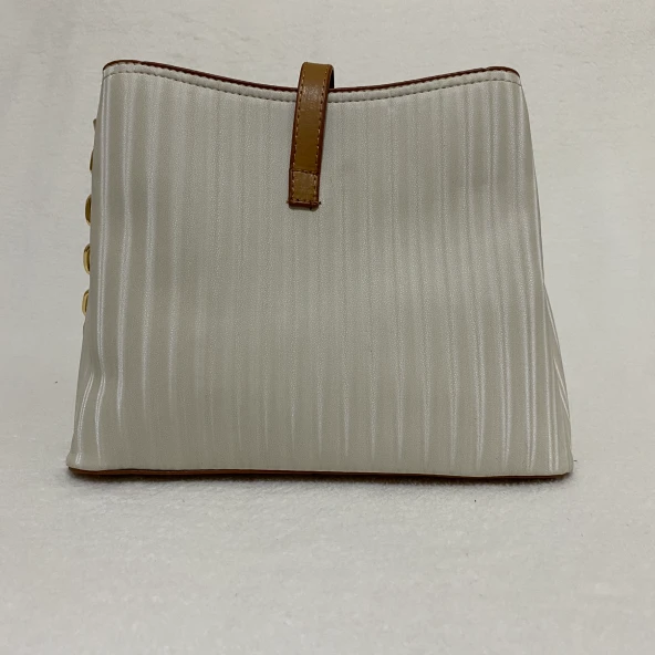 Fatozel Çanta Krem Çizgili İnce Kemerli FÇ-00002 - Resim 5