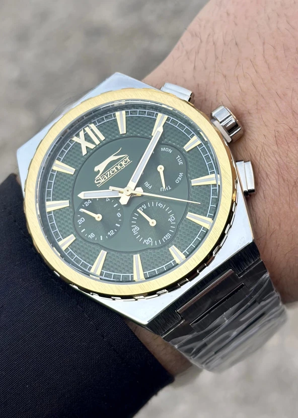 Slazenger Yeşil Kadran Gümüş Renk Çelik Kordon Erkek Kol Saati - 6