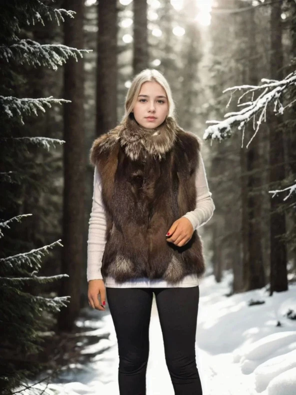 Kadın Kolsuz Fermuarlı Yelek - Kahve - Resim 4