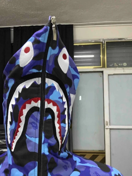 Unisex Pubg Bape x Shark Hoodie - Mavi - 3