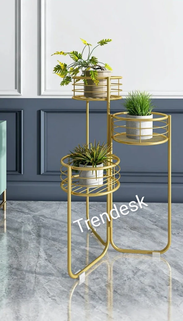 Trendesk Modern 3 Katlı Metal Siyah Çiçeklik Saksı Standı Saksılık