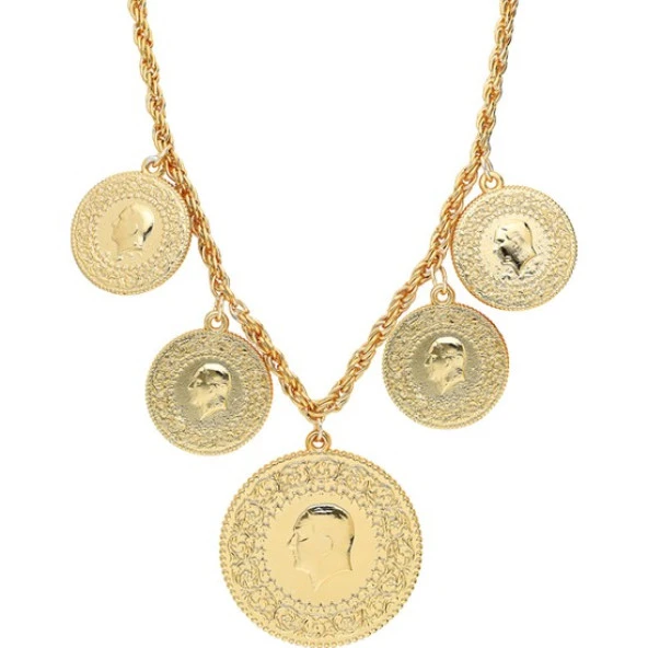 Altın Kaplama Beşi BİR Yerde Kolye (Halat Zincirli) DAYB0052 - Resim 2