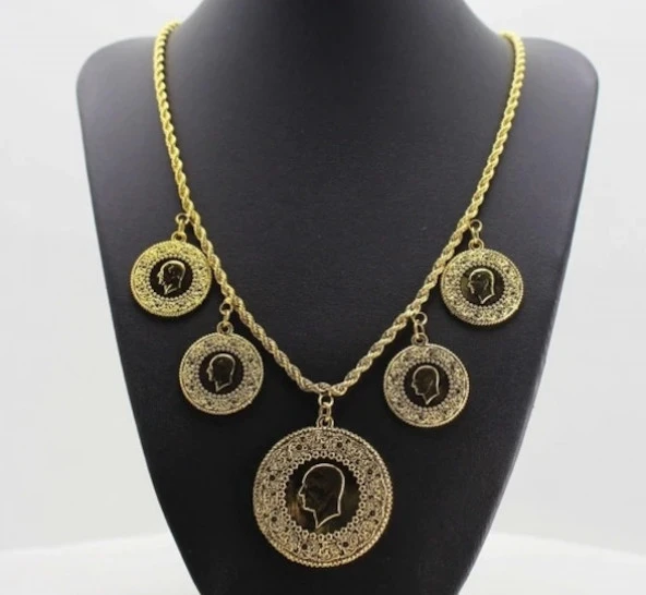 Altın Kaplama Beşi BİR Yerde Kolye (Halat Zincirli) DAYB0069 ürün görseli 1