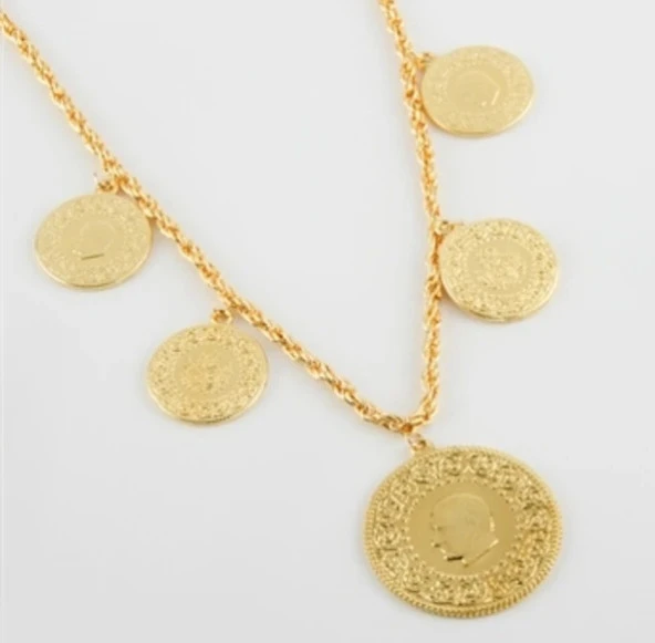 Altın Kaplama Beşi BİR Yerde Kolye (Halat Zincirli) DAYB0082 ürün görseli 1