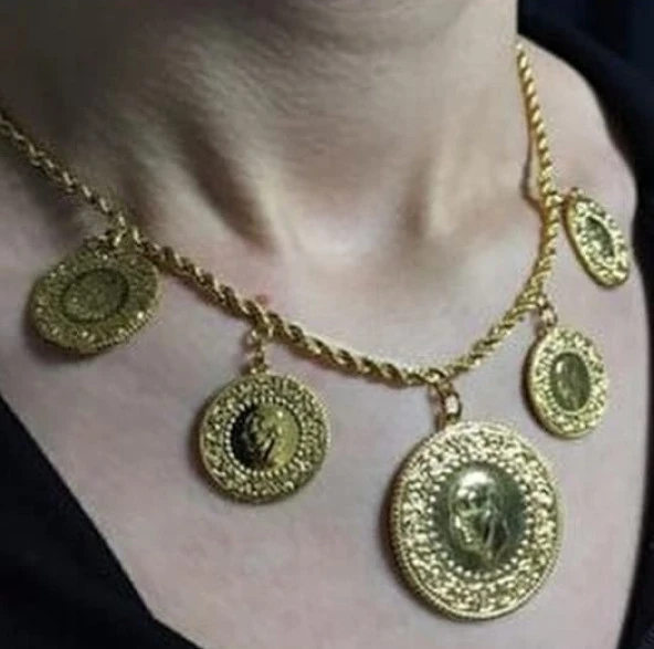 Altın Kaplama Beşi BİR Yerde Kolye (Halat Zincirli) DAYB0096 ürün görseli