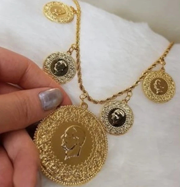 Altın Kaplama Beşi BİR Yerde Kolye (Halat Zincirli) DAYB0108 ürün görseli