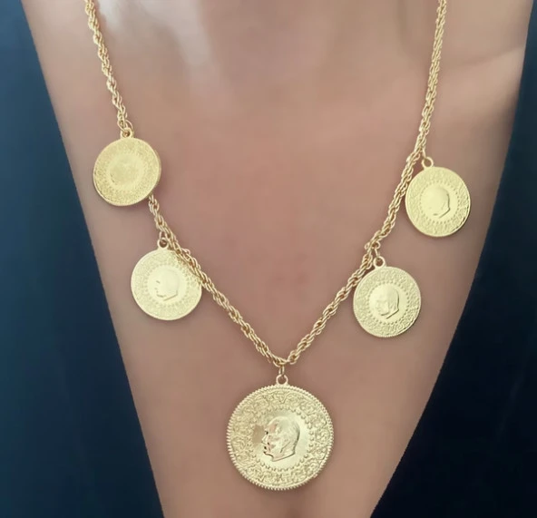 Altın Kaplama Beşi BİR Yerde Kolye (Halat Zincirli) DAYB0139 ürün görseli 1