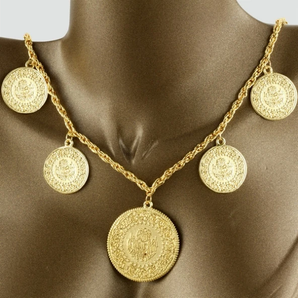 Altın Kaplama Beşi BİR Yerde Kolye (Halat Zincirli) DAYB0147