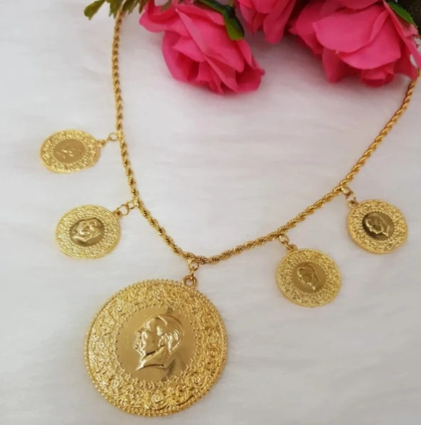 Altın Kaplama Beşi BİR Yerde Kolye (Halat Zincirli) DAYB0175 ürün görseli 1