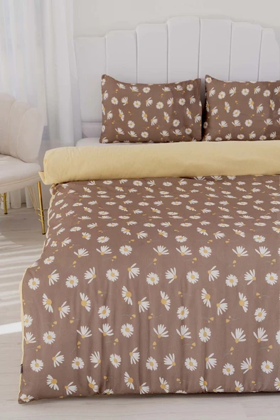 Rivaİstanbul Kahverengi Papatya Çift Kişilik Nevresim Takımı Pamuklu - Resim 2