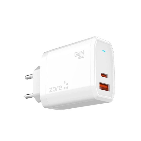 Vendas Zore Always-01 GaN Tech Type-C PD4.0 USB-A QC3.0 Hızlı Şarj Özellikli Seyahat Şarj Başlığı 65W