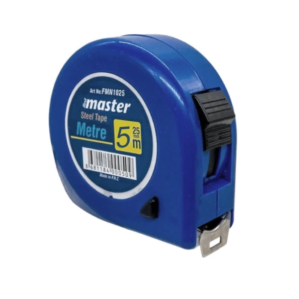 Şerit Metal Bükülebilir Metre 5 m x 25 mm Soft Mavi Renk Düğmeli Ölçüm Ölçme Plastik Kasalı - 3