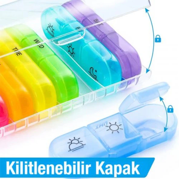 Coofbe Haftalık İlaç Saklama Kutusu 21 Gözlü Kilitli Kapaklı Hap İlaç Vitamin Saklama Kutusu Kabı - 3
