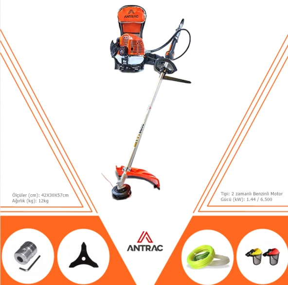 Antrac ANT 520R Sırt Tipi Motorlu Tırpan - Örümcek Başlık - Koruma Maskesi - Parça Misina - 2