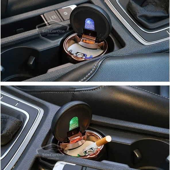 Üniversal 7 Renkli Işıklı Porselen Yanmaz Koku Geçirmez Lüx Oto Küllük Dumansız Kapaklı Spor Araç İçi Küllük Araba Küllüğü Gümüş - Resim 3