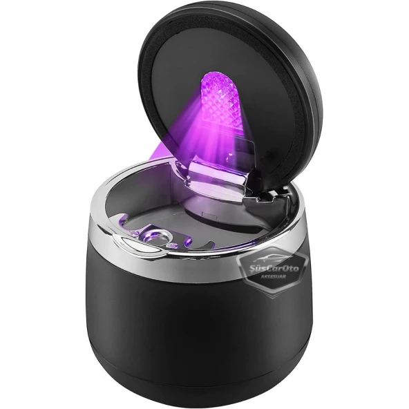 Üniversal 7 Renkli Işıklı Porselen Yanmaz Koku Geçirmez Lüx Oto Küllük Dumansız Kapaklı Spor Araç İçi Küllük Araba Küllüğü Gümüş - Resim 9