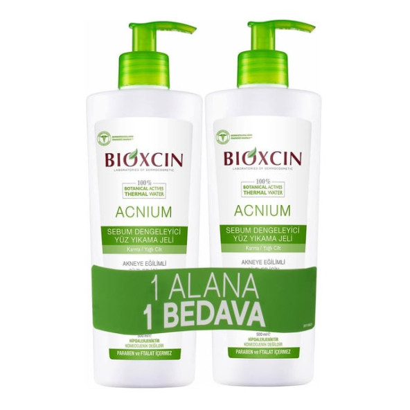 Bioxcin Acnium Sebum Dengeleyici Yüz Yıkama Jeli 500 ml + 500 ml Avantaj Paket