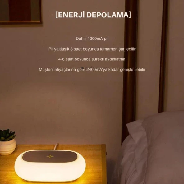 Coofbe 1200Mah Şarjlı Taşınabilir 2in1 Masaüstü 15W Kablosuz Şarj Cihazı ve Gece Lambası Kamp Işığı - 2