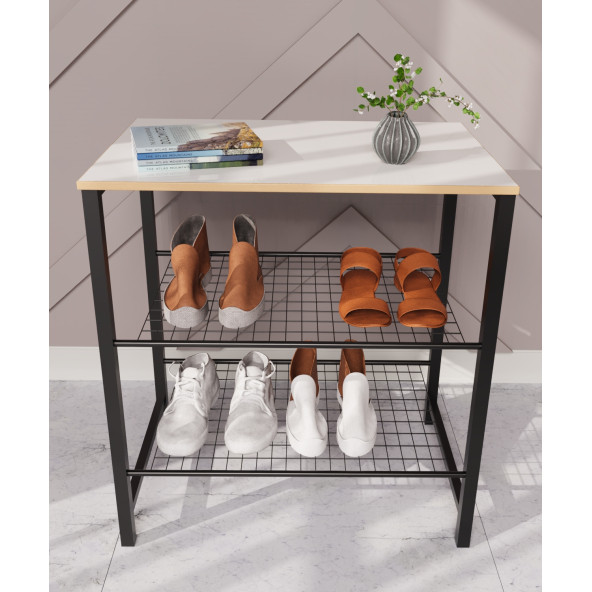 Eportatif Dar Metal Ayakkabılık Vestiyer 3 Katlı Ayakkabılık Beyaz 1363