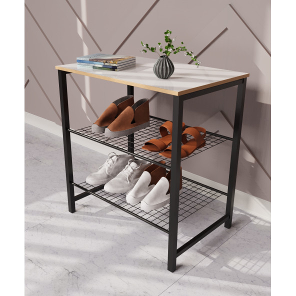 Eportatif Dar Metal Ayakkabılık Vestiyer 3 Katlı Ayakkabılık Beyaz 1363 - 2