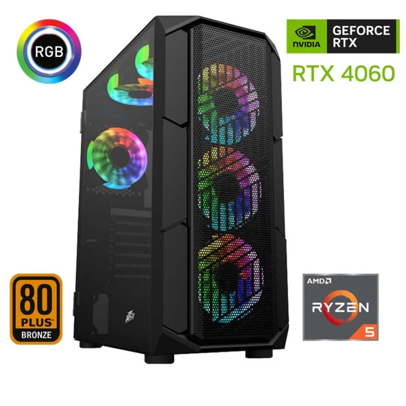 Xaser Xsr441 Ryzen 5 5600 16GB Ram 512GB M.2 NVMe SSD 8GB RTX4060 Ekran Kartı Oyun Bilgisayarı ürün görseli