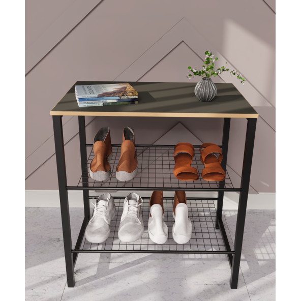 Eportatif Dar Metal Ayakkabılık Vestiyer 3 Katlı Ayakkabılık Füme 1364