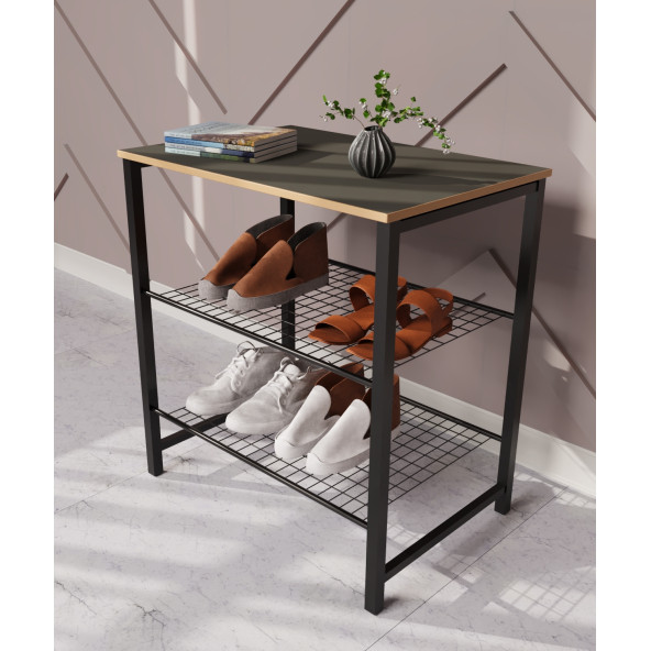 Eportatif Dar Metal Ayakkabılık Vestiyer 3 Katlı Ayakkabılık Füme 1364 - 2