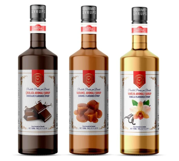 Nish Çikolata, Karamel, Vanilya Aromalı Şurup 3'lü Set (3 x 700ml) - P