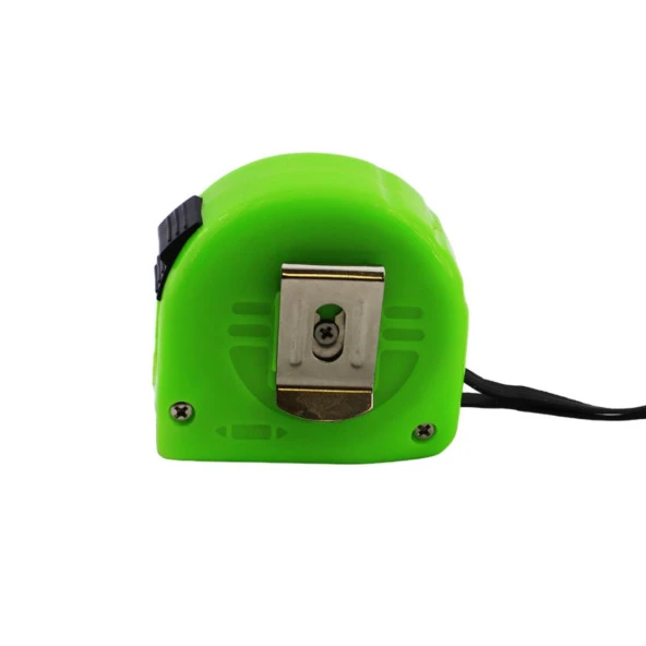 Şerit Metre 5 m x 25 mm Yeşil Renk Düğmeli Ölçüm Ölçme Plastik Kasalı Klipsli - 3