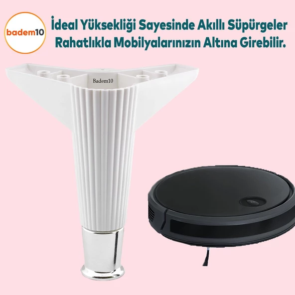 Elista Mobilya Ayağı Sehpa Tv Ünitesi Ayakları Yükseltici 15 Cm Beyaz Krom 4 Adet - Resim 5